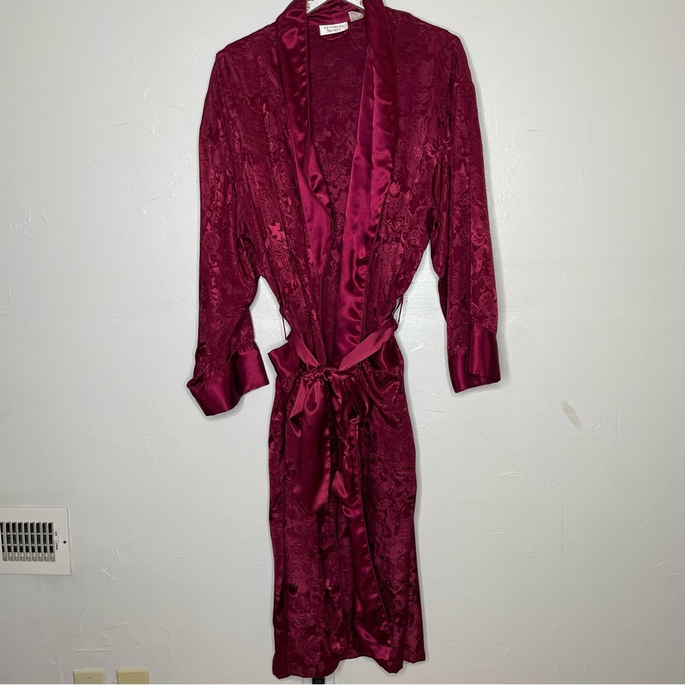 1990s VINTAGE GOLD TAG VICTORIAS SECRET BURGUNDY LONG LINGERIE ROBE SZ M/L